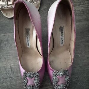 Manolo Blahnik Fuchsia Satin Heels with Embellishment
